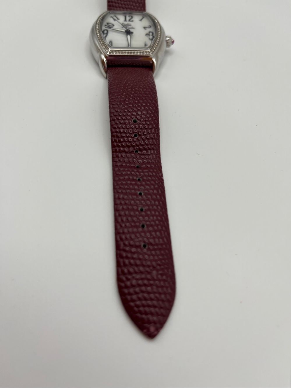 Women's Burgundy Leather Strap Crystal-Trim Watch - Picture 3 of 9